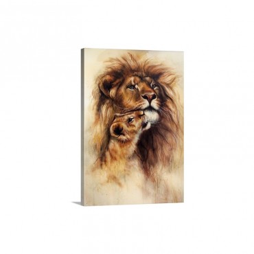 Painting Of A Lion And Cub Wall Art - Canvas - Gallery Wrap
