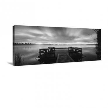 Panoramic View Of A Pier At Dusk Vuoksi River Imatra Finland Wall Art - Canvas - Gallery Wrap
