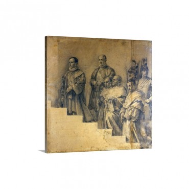 Papal Cortege Drawing By Francesco Podesti 19Th C Several Prelate Talking And Praying Wall Art - Canvas - Gallery Wrap
