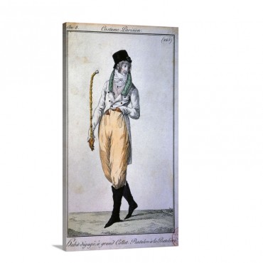 Parisian Muscadin Young Man Dressed In A Dandyish Style French 18th C Color Engraving Wall Art - Canvas - Gallery Wrap