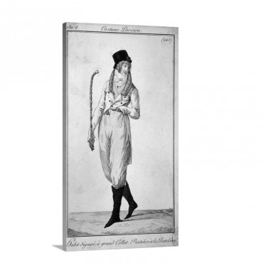 Parisian Muscadin Young Man Dressed In A Dandyish Style French 18th C Color Engraving Wall Art - Canvas - Gallery Wrap