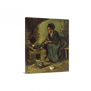 Peasant Woman Cooking By A Fireplace By Vincent Van Gogh Wall Art - Canvas - Gallery Wrap