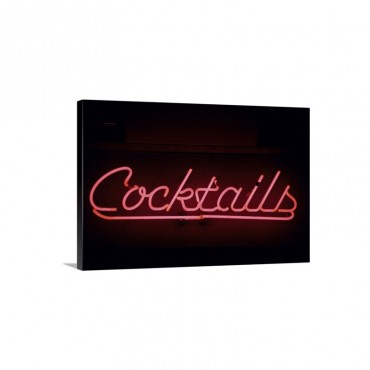 Pink Neon Cocktails Sign Against Black Background Close Up Wall Art - Canvas - Gallery Wrap