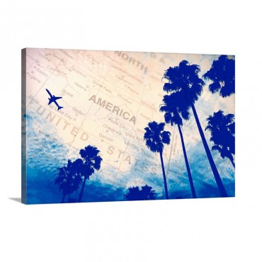 Plane In Sky With Map Wall Art - Canvas - Gallery Wrap