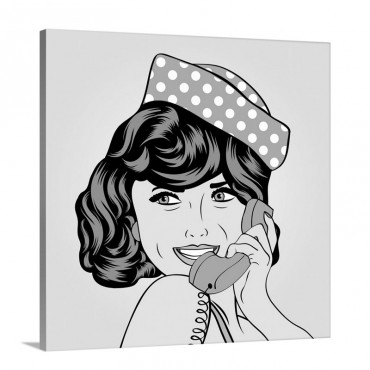 Pop Art Stylized Woman With Red Sailor Hat Against A Lavender Background Wall Art - Canvas - Gallery Wrap