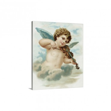 Postcard With A Cherub Playing A Violin Wall Art - Canvas - Gallery Wrap