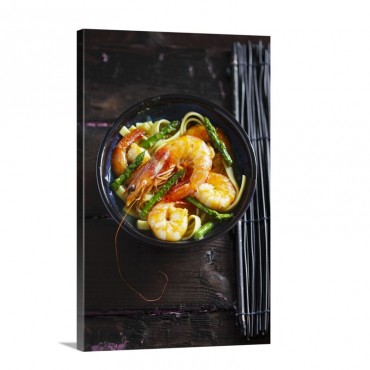 Prawn Stew With Green Asparagus And Noodles Seen From Above Wall Art - Canvas - Gallery Wrap