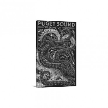 Puget Sound Washington Octopus Mosaic Retro Travel Poster Wall Art - Canvas - Gallery Wrap