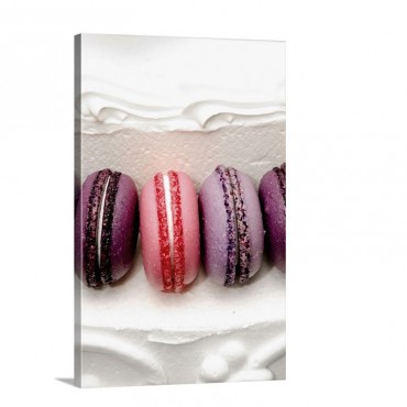 Purple And Pink Macaroons On A White Cream Layer Cake Wall Art - Canvas - Gallery Wrap