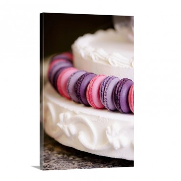 Purple And Pink Macaroons On A White Cream Layer Cake Wall Art - Canvas - Gallery Wrap