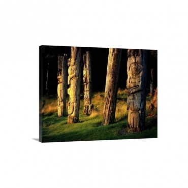 Queen Charlotte Islands Totems In Ninstints Village At Sunrise Canada Wall Art - Canvas - Gallery Wrap