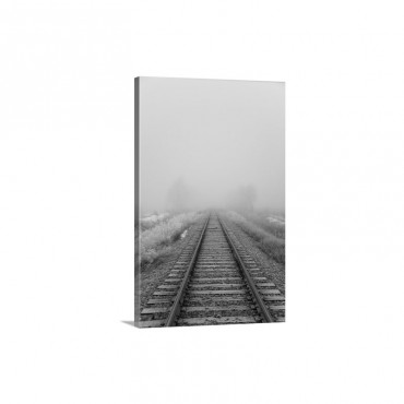 Railroad Tracks Fade Into The Morning Fog Wall Art - Canvas - Gallery Wrap