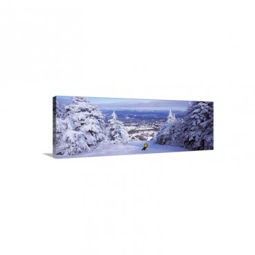 Rear View Of A Person Skiing Stratton Mountain Resort Stratton Windham County Vermont Wall Art - Canvas - Gallery Wrap