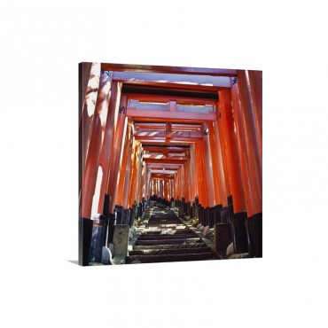 Red Torii Arches Over Steps At Inari Temple Wall Art - Canvas - Gallery Wrap