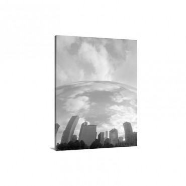 Reflection Of Buildings And Clouds In A Sculpture Millennium Park Chicago Illinois Wall Art - Canvas - Gallery Wrap