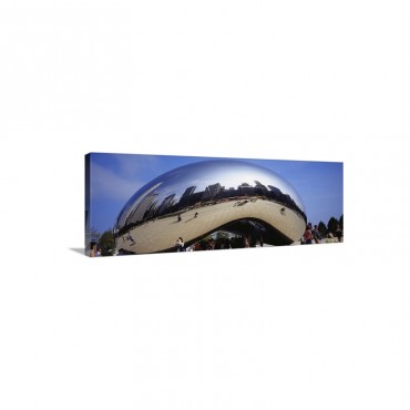 Reflection Of Buildings On A Sculpture Cloud Gate Millennium Park Chicago Illinois Wall Art - Canvas - Gallery Wrap