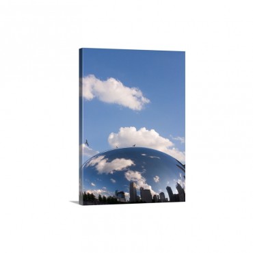 Reflection Of Clouds And Skyline In A Sculpture Cloud Gate Milleninum Park Chicago Illinois, Wall Art - Canvas - Gallery Wrap
