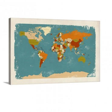 Retro Political Map Of The World Wall Art - Canvas - Gallery Wrap