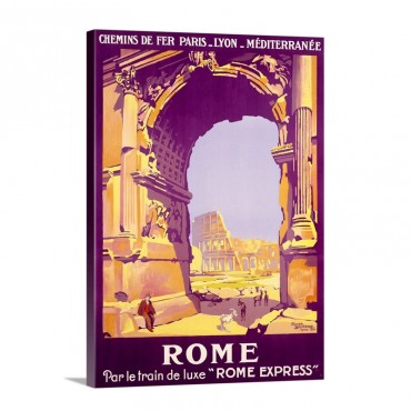 Rome French Railway Travel On The Rome Express Vintage Poster By Roger Broders Wall Art - Canvas - Gallery Wrap