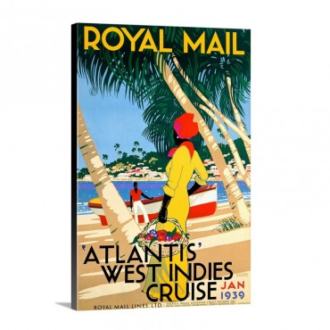 Royal Mail Atlantis West Indies Cruise Vintage Poster Wall Art - Canvas - Gallery Wrap