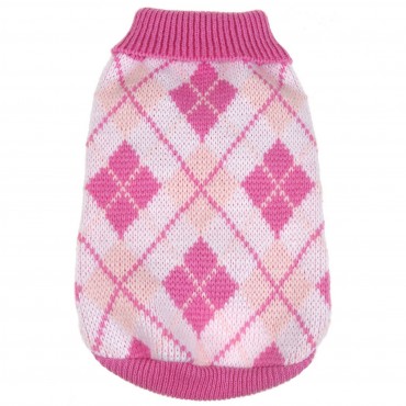 Argyle Style Ribbed Fashion Pet Sweater - Pink
