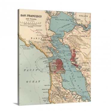 San Francisco Bay Vintage Map Wall Art - Canvas - Gallery Wrap