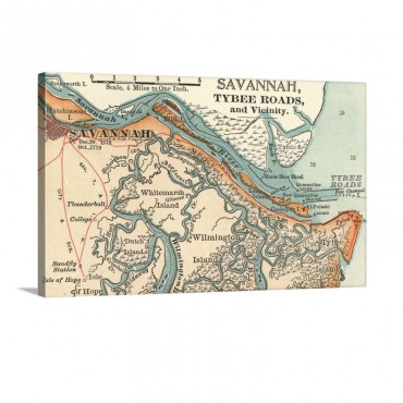 Savannah River Vintage Map Wall Art - Canvas - Gallery Wrap
