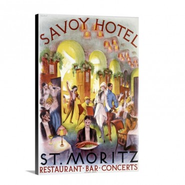 Savoy Hotel St Moritz Vintage Poster Wall Art - Canvas - Gallery Wrap