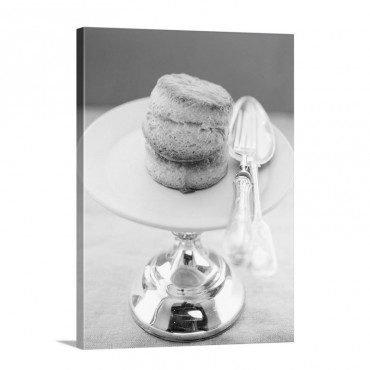 Scones With Silver Cutlery On A Cake Stand Wall Art - Canvas - Gallery Wrap