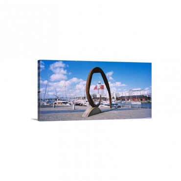 Sculpture At A Harbor With Boats In The Background Lilla Bommens Torg Lilla Bommens Hamn Gothenburg Sweden Wall Art - Canvas - Gallery Wrap