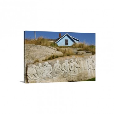 Sculpture Of Residents Carved Onto Rock At Peggys Cove Nova Scotia Canada Wall Art - Canvas - Gallery Wrap