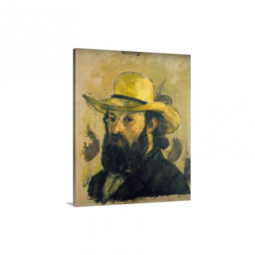 Self Portrait In A Straw Hat By Paul Cezanne Wall Art - Canvas - Gallery Wrap