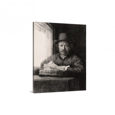 Self Portrait Drawing At A Window By Rembrandt Van Rijn Wall Art - Canvas - Gallery Wrap