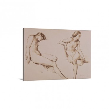 Sepia Drawing Of Nude Woman C1860 Wall Art - Canvas - Gallery Wrap