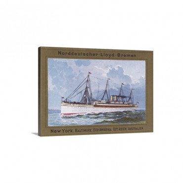 Ship Of Norddeutscher Lloyd Bremen Company 19th C Print Of Painting Antwerp Belgium Wall Art - Canvas - Gallery Wrap