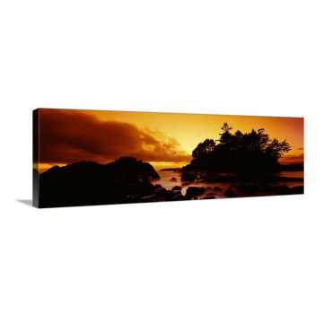 Silhouette Of Rocks And Trees At Sunset Tofino Vancouver Island British Columbia Canada Wall Art - Canvas - Gallery Wrap