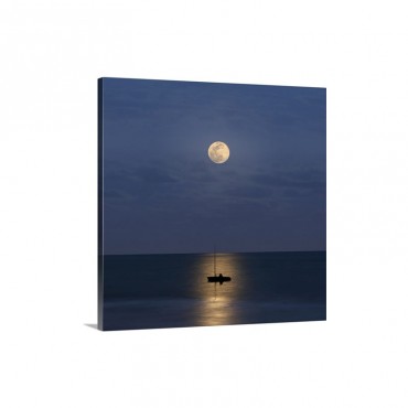 Silhouette Sailboat With Moon Wall Art - Canvas - Gallery Wrap