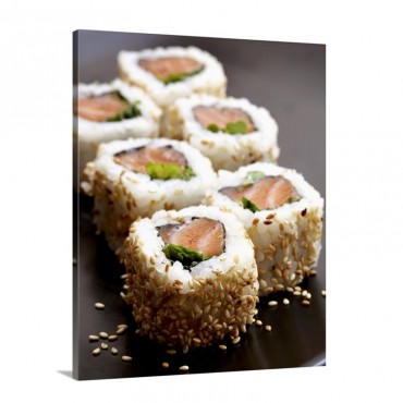 Six California Rolls With Salmon And Sesame Seeds Wall Art - Canvas - Gallery Wrap