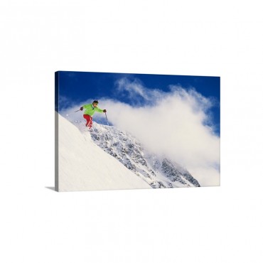 Skier Flying Over Slope With Clouds Whistler Mount Canada Low Angle View Wall Art - Canvas - Gallery Wrap