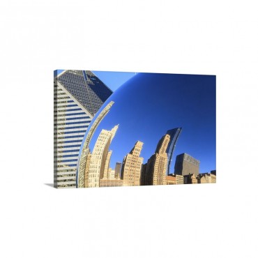 Skyscrapers Reflecting In The Cloud Gate Sculpture Millennium Park Chicago Illinois Wall Art - Canvas - Gallery Wrap