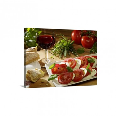 Slices Of Tomato And Mozzarella On tray - Canvas - Gallery wrap