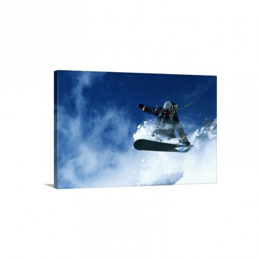 Snowboarder In Mid Air Jump Grabbing Board Wall Art - Canvas - Gallery Wrap