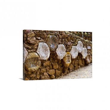 Spain Barcelona Gracia Park Guell Wall With Trencadis Mosaic Designs Wall Art - Canvas - Gallery Wrap