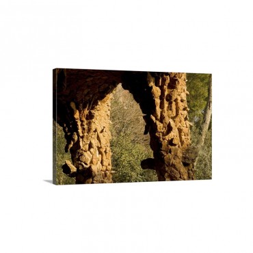 Spain Barcelona Park Guell Path With Clay Mosaic Colonnade Wall Art - Canvas - Gallery Wrap