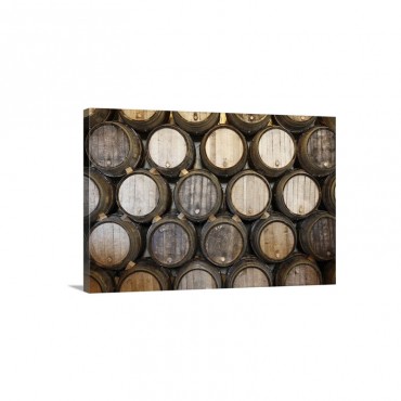 Stacks Of Oak Barrels In A Wine Cellar Wall Art - Canvas - Gallery Wrap