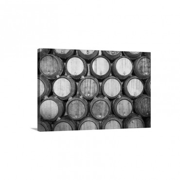 Stacks Of Oak Barrels In A Wine Cellar Wall Art - Canvas - Gallery Wrap