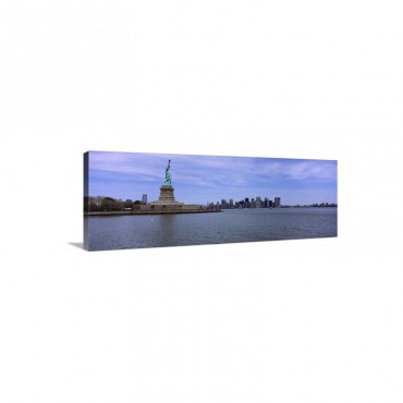 Statue Of Liberty With Manhattan Skyline In The Background Ellis Island New Jersey New York City New York State Wall Art - Canvas - Gallery Wrap