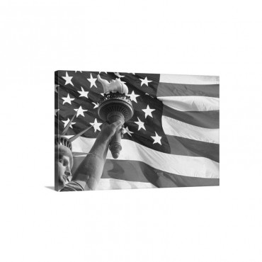 Statue Of Liberty And American Flag Wall Art - Canvas - Gallery Wrap