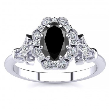 Stephanie Black Diamond Ring - White Gold