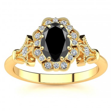 Stephanie Black Diamond Ring - Yellow Gold